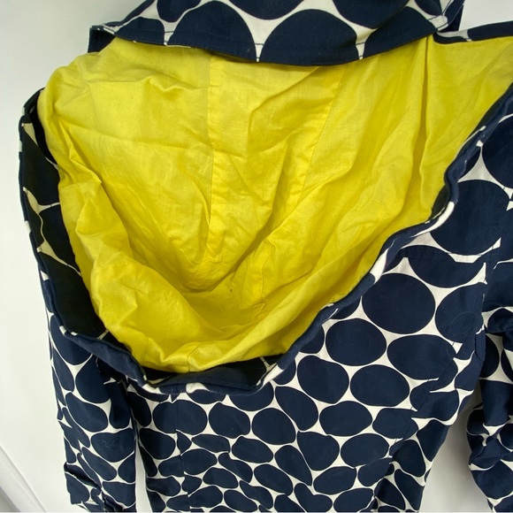 Boden Rainy Day Mac Sz 2 Navy White Yellow Polka Dot Jacket - Picture 7 of 12